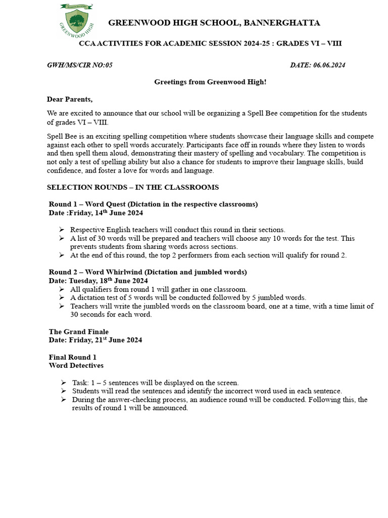 Spell Bee Competition | PDF