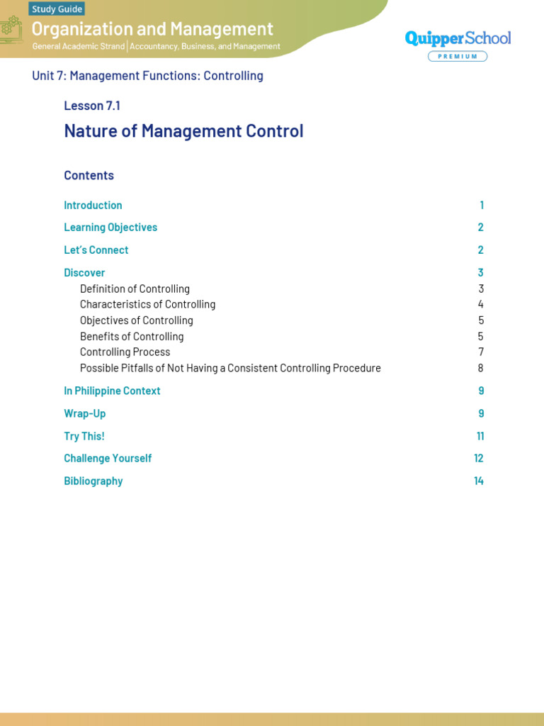Understanding Management Control Functions | PDF | Rubric (Academic ...
