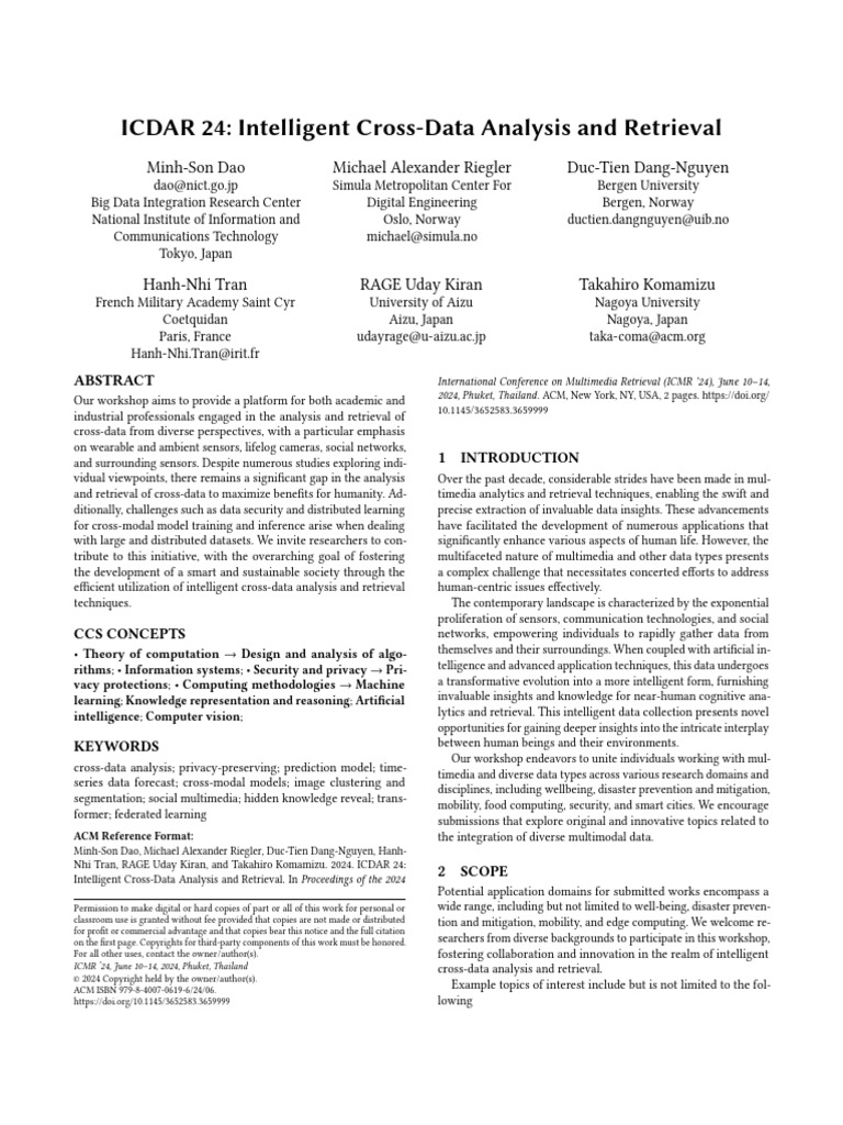 ICDAR 24: Intelligent Cross-Data Analysis and Retrieval | PDF ...