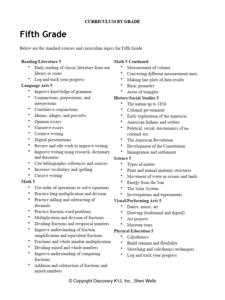 Curriculum by Grade 5 | PDF | Mathematics
