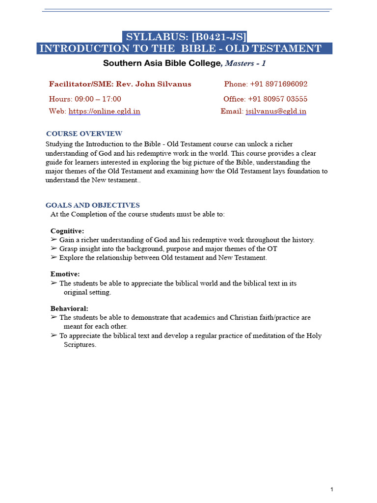 Intro To OT Syllabus | PDF