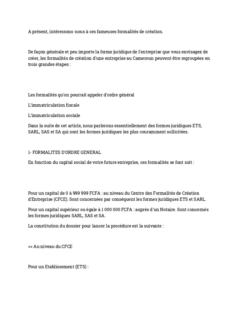 Formalités Entreprises | PDF