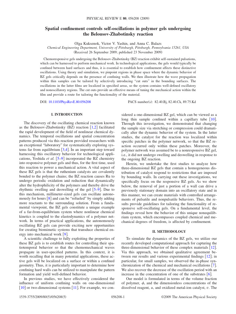 Spatial Confinement Controls Self-Oscillations-Physreve.80.056208 | PDF