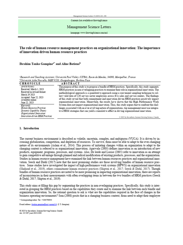 The Role of Human Resource Management Practices On Organizational ...