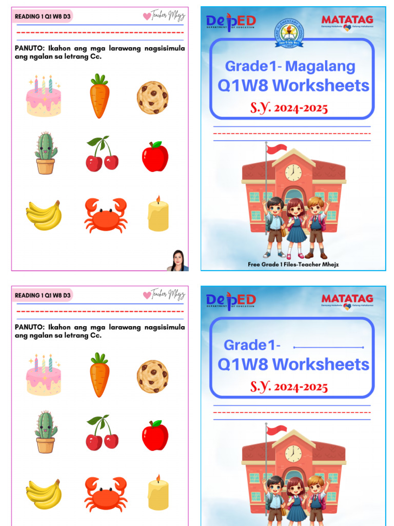 MATATAG Grade 1 Q1 Week 8 Worksheets Booklet - Teacher Mhejz Bacani | PDF