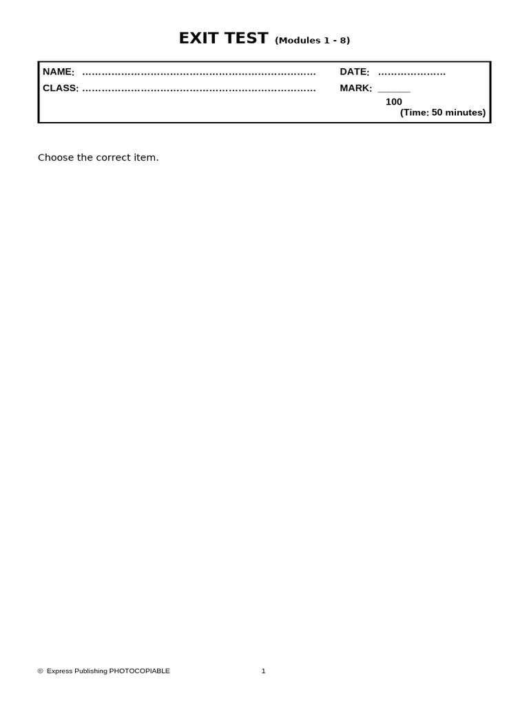 Exit Test 1-8 | PDF