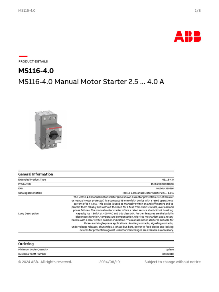ABB MS325-0,4 HKF-11 Motorschutzschalter 0,25-0,4A 1SAM150005R0003-19419