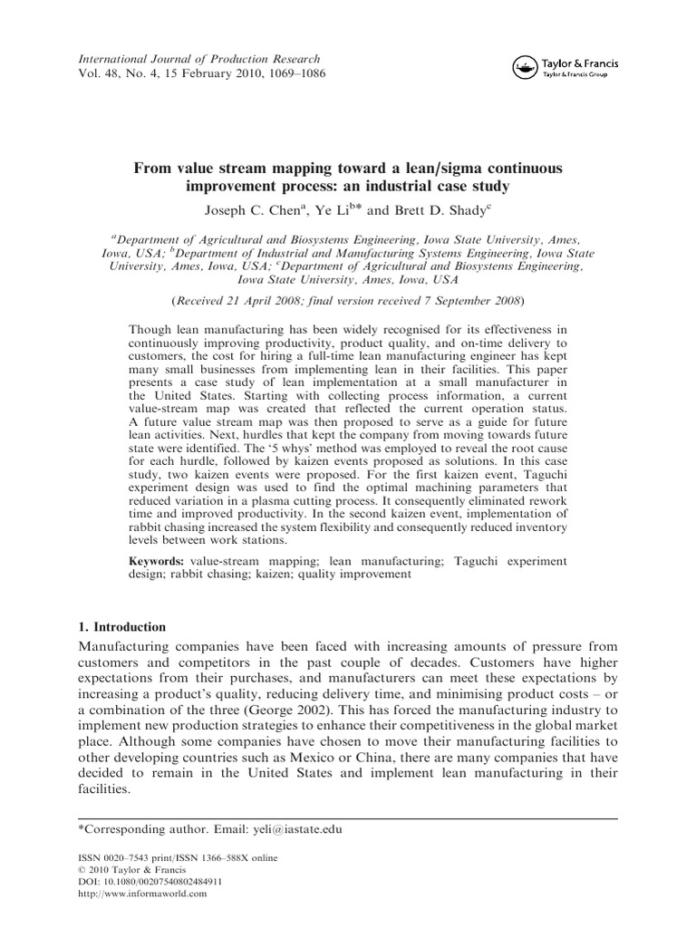 From Value Stream Mapping Toward A Lean-Sigma Continuous by Joseph C | PDF