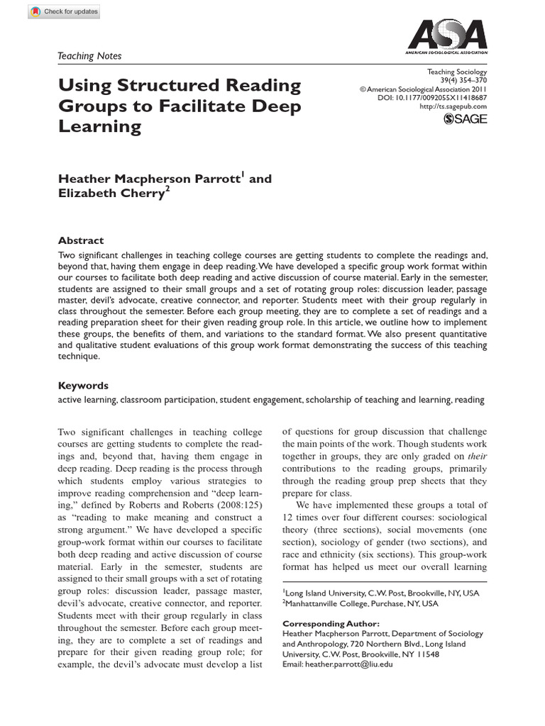 Parrott Cherry 2011 Using Structured Reading Groups To Facilitate Deep ...