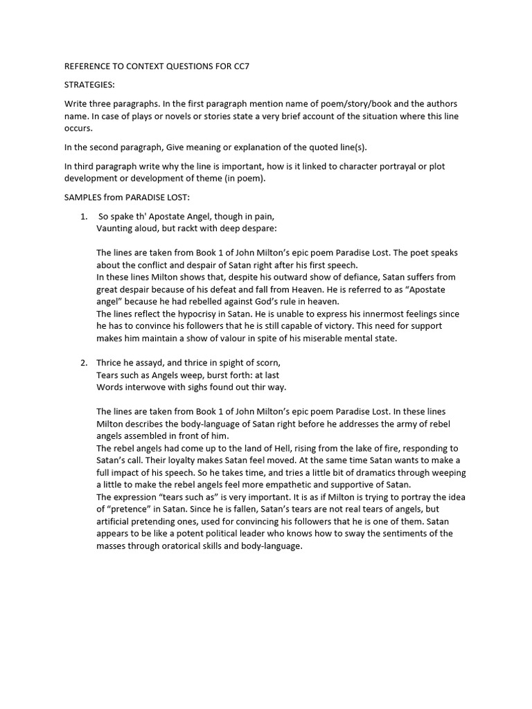 Reference To Context Questions For Cc7 | PDF