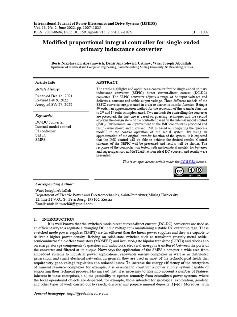 Optimized PI Controller for SEPIC Converter | PDF | Power Supply ...