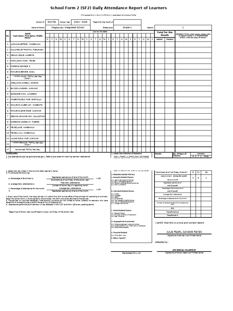 SF2 - 2024 - Grade 1 - 1 | PDF