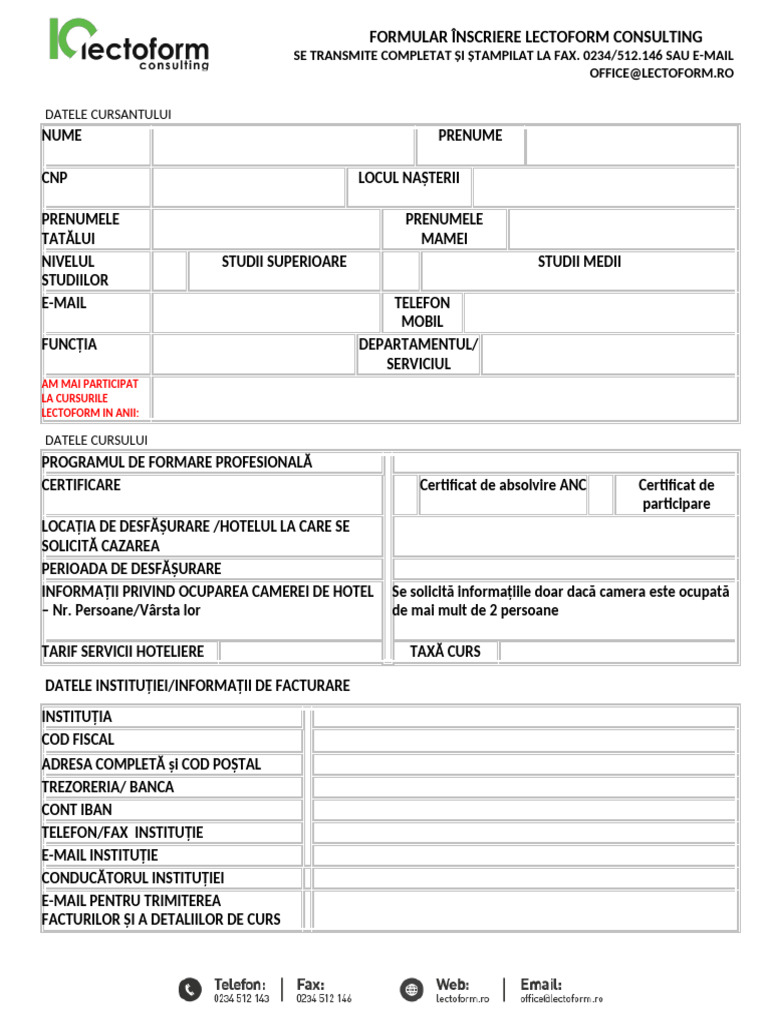 Formular Inscriere Lectoform Statiuni.09 | PDF