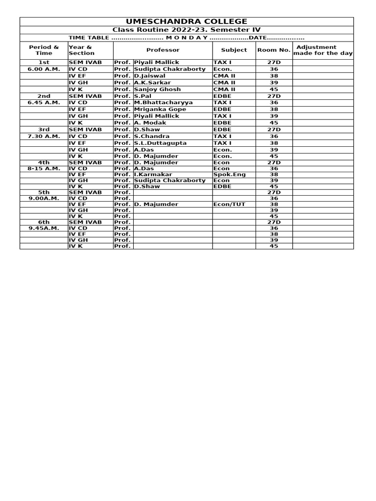Routine 22-23 Sem IV | PDF