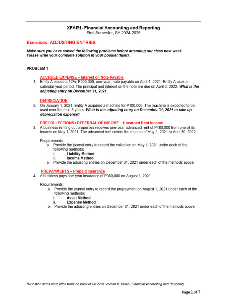 Exercises Adjusting Entries Pdf
