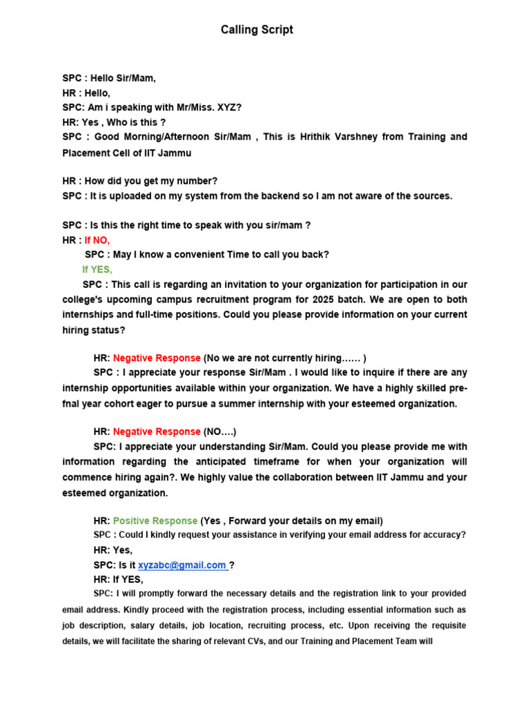 Calling Script 2024 3 | PDF