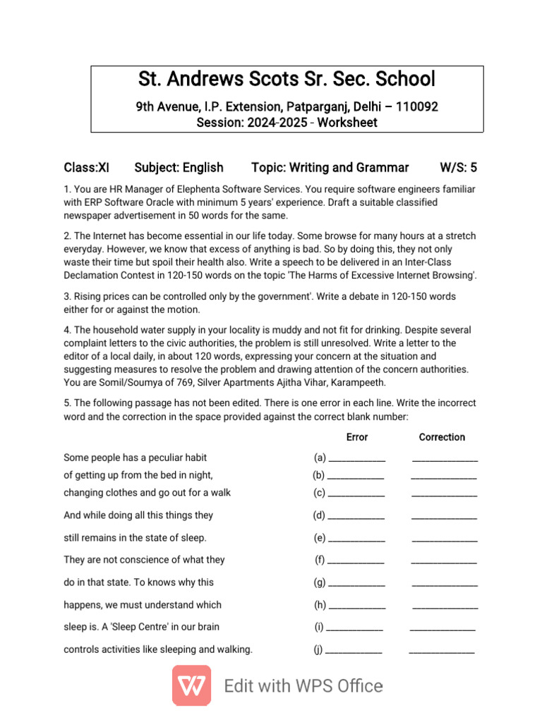 English Worksheet-5, Class-XI | PDF | Tiger | Language Arts & Discipline
