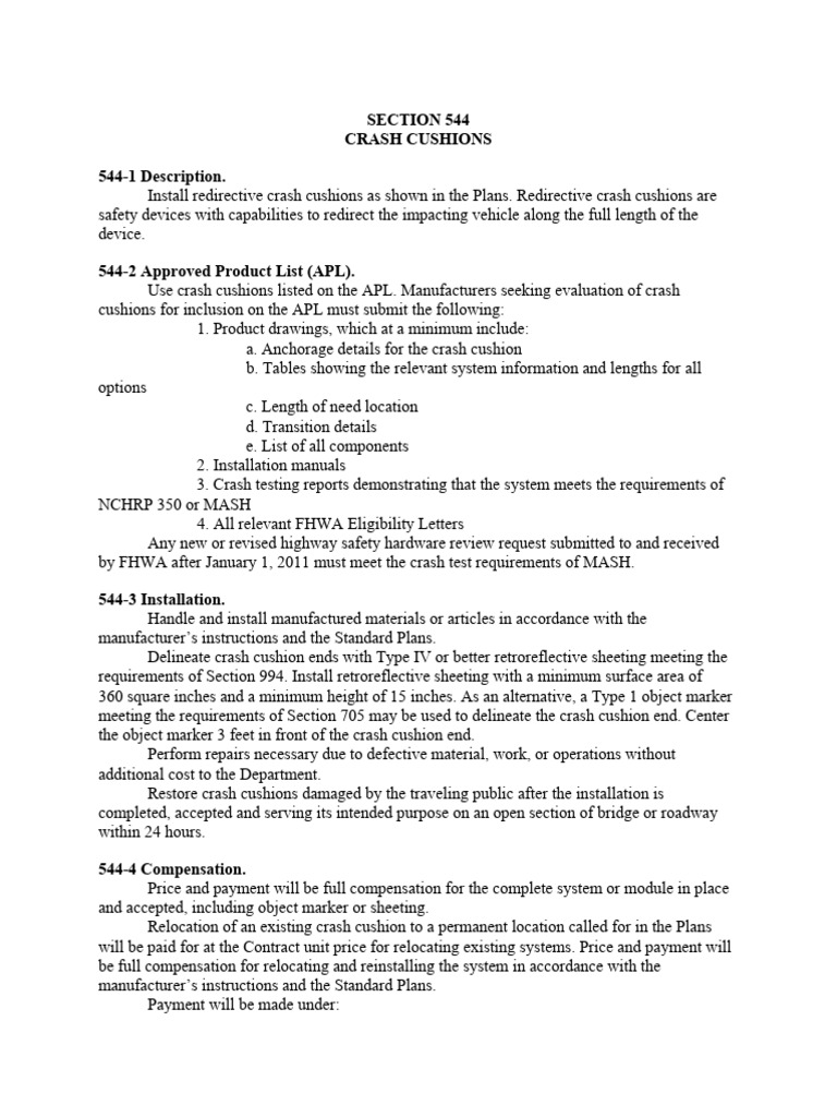 FDOT (2021), Section 544 Crash Cushion | PDF