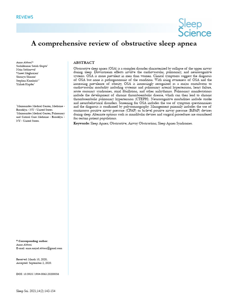 A Comprehensive Review of Obstructive Sleep Apnea | PDF
