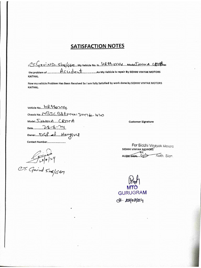 Satisfaction Note | PDF