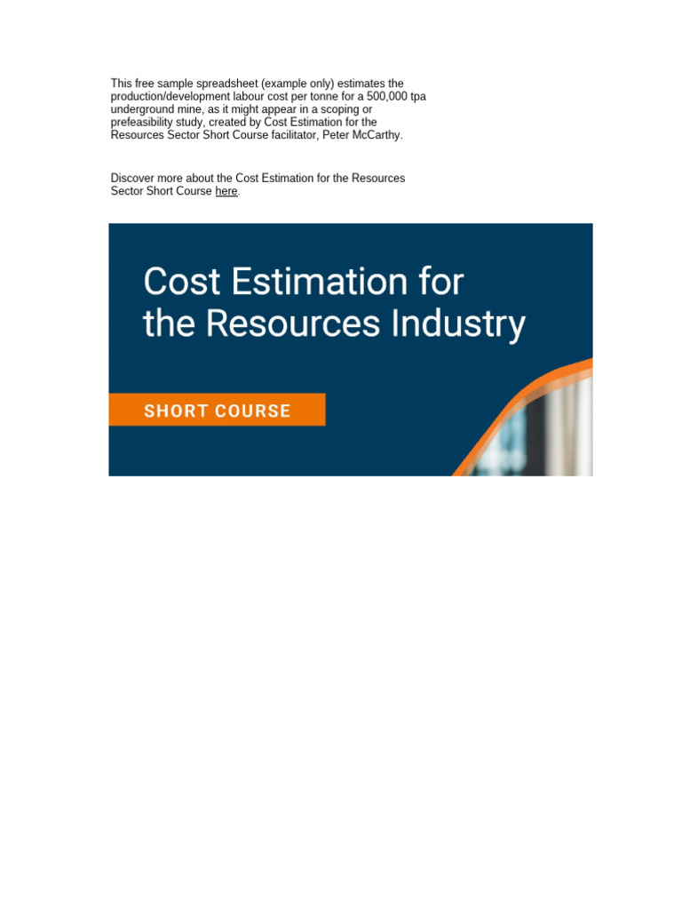 Cost Estimation Sample Spreadsheet 081223 | PDF