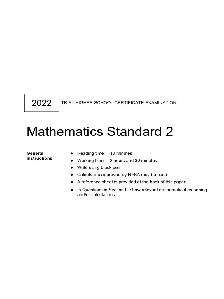 WME HSC 2022 Mathematics Standard 2 | PDF