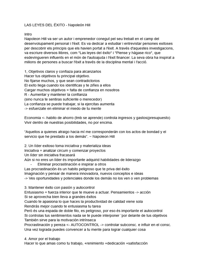 LAS LEYES DEL ÉXITO - Napoleón Hill | PDF