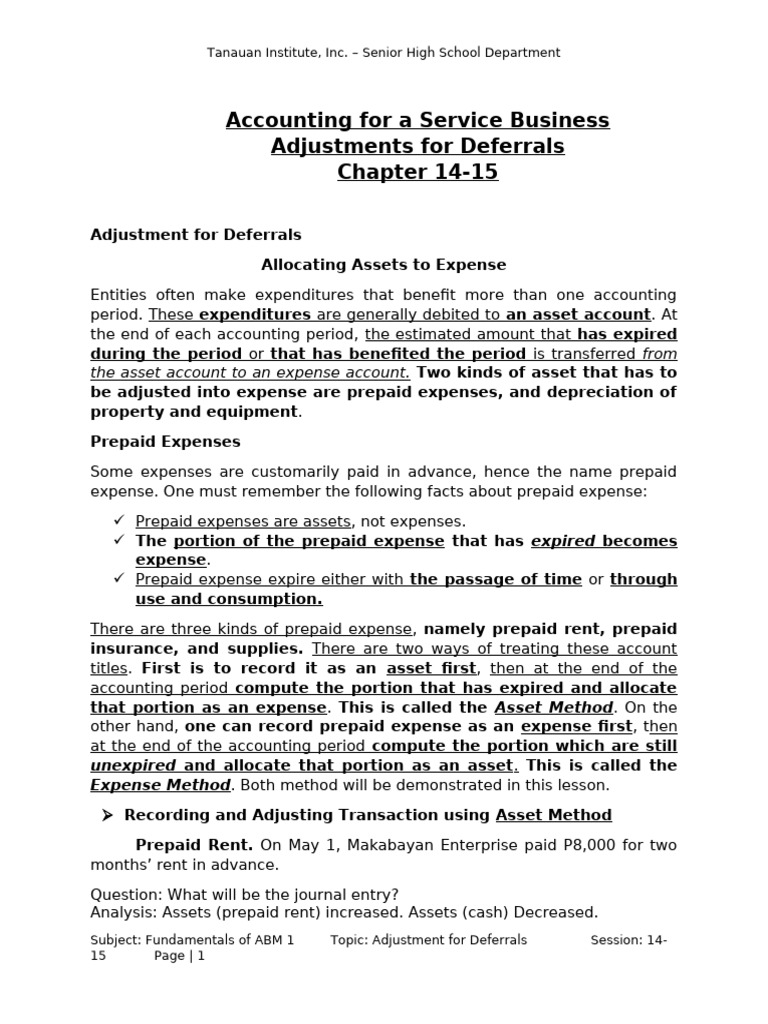 Session 14 15 Accounting For A Service Business Adjustment For ...
