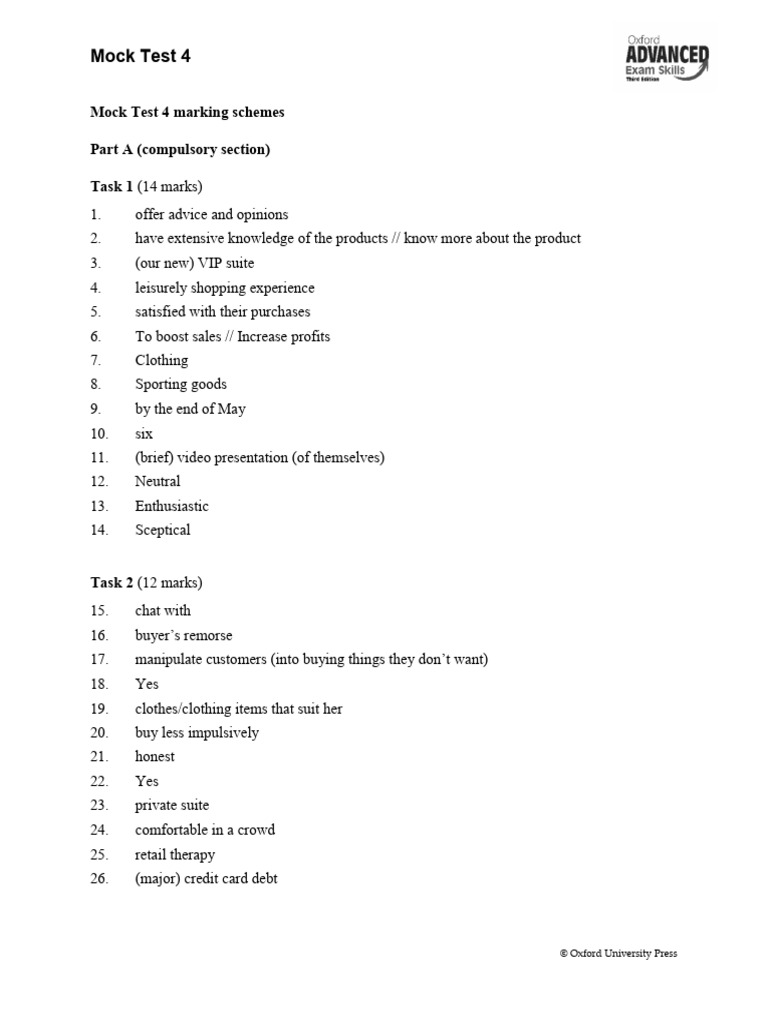 Oaes3e p3 mt4 Marking Schemes | PDF