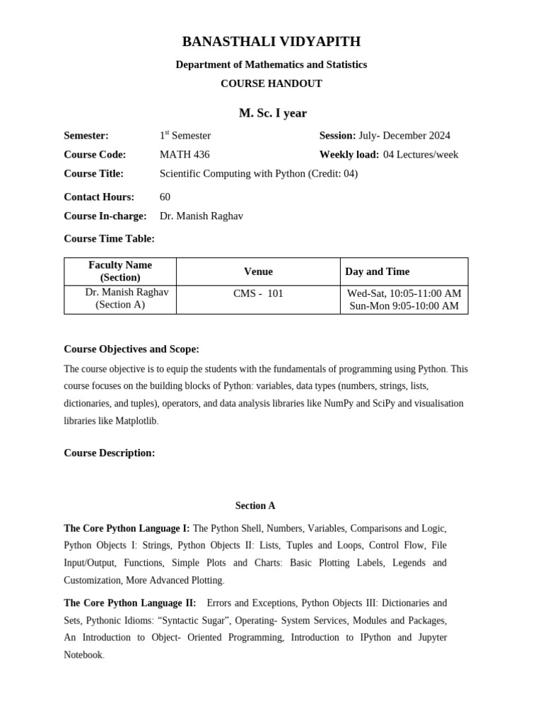 M.Sc. I Sem (Python-MATH 436) - 2024 | PDF