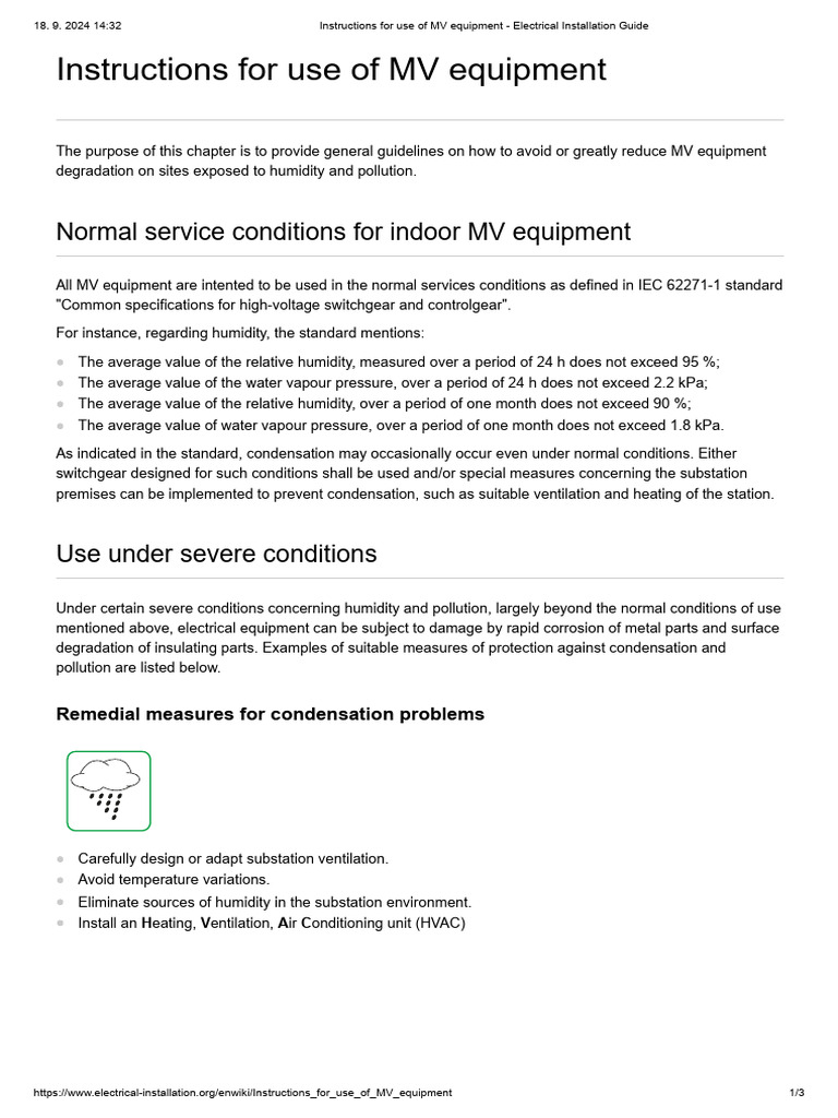 Instructions For Use of MV Equipment - Electrical Installation Guide | PDF