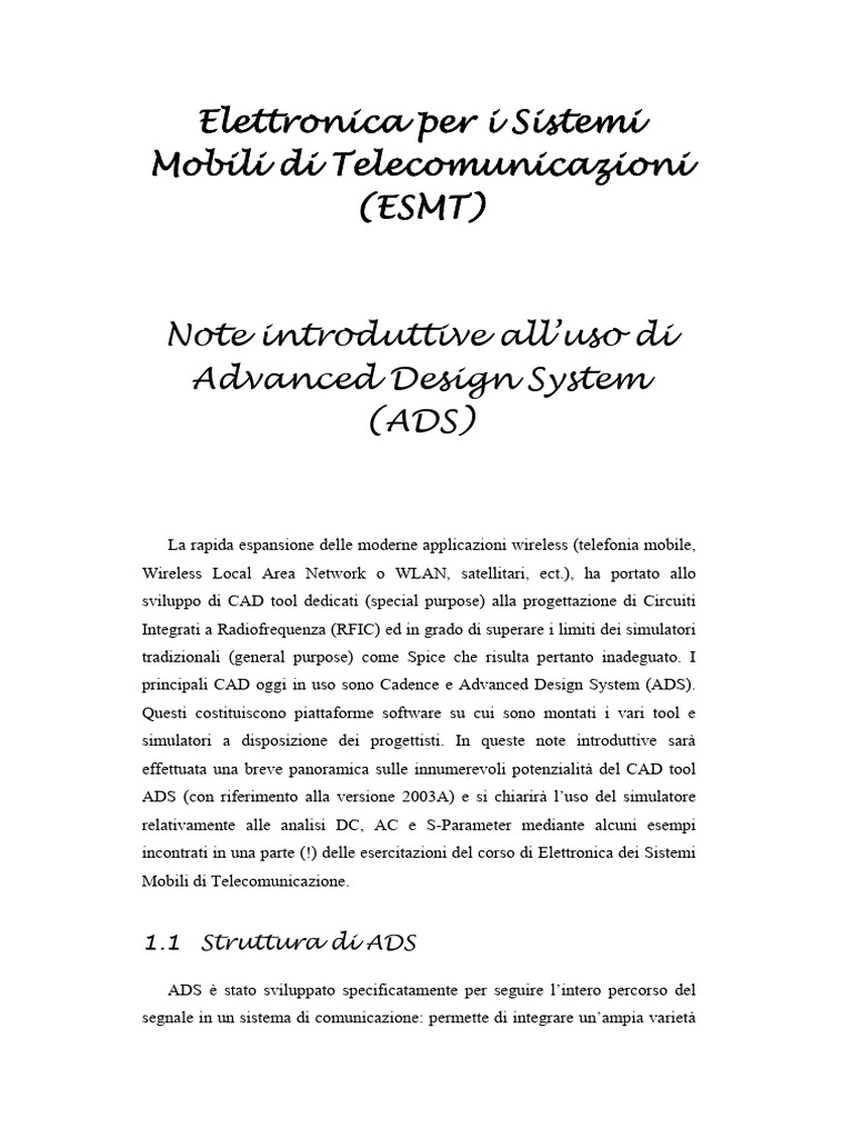 Note introduttive all’uso di Advanced Design System (ADS)_2009 | PDF