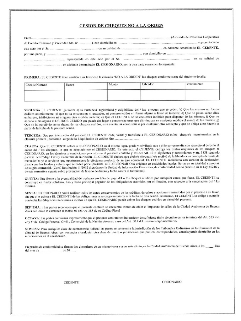 Cesion Cheque No A La Orden | PDF