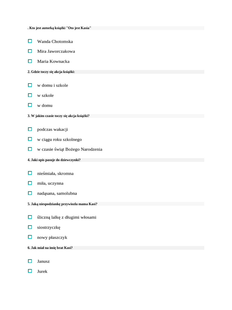 Test Z Lektury Oto Jest Kasia Oto jest Kasia - test | PDF