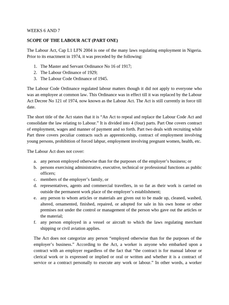 Overview of Nigeria's Labour Act | PDF | Employment | Salary