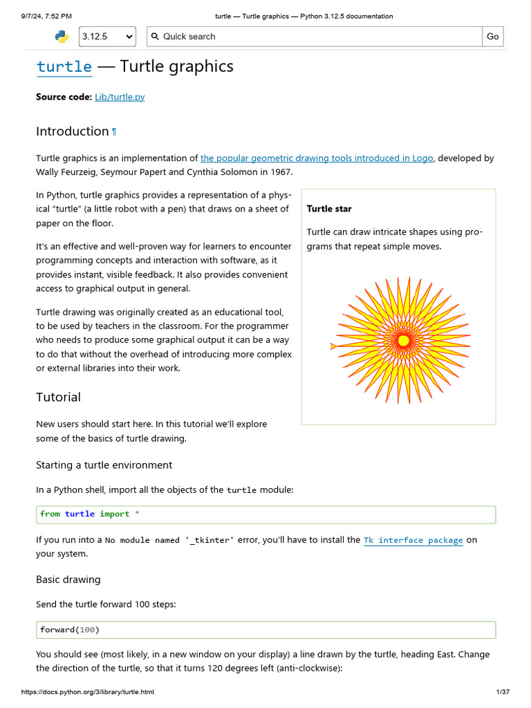 Turtle Turtle Graphics Python 3 12 5 Documentation PDF Turtle turtle graphics python 3 12 5 documentation pdf