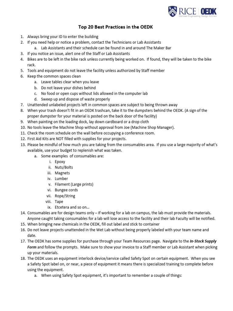 Top 20 Best Practices in The OEDK - Text Version-1 | PDF