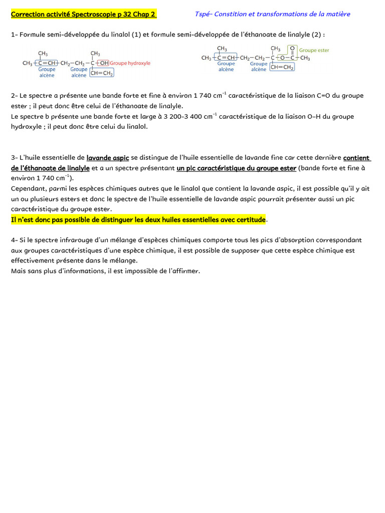 Chap 2 Activité Spectro p32 Correction | PDF