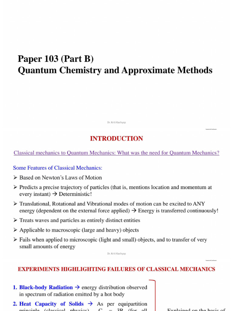 Quantum Chemistry M.SC - Sem 1 | PDF