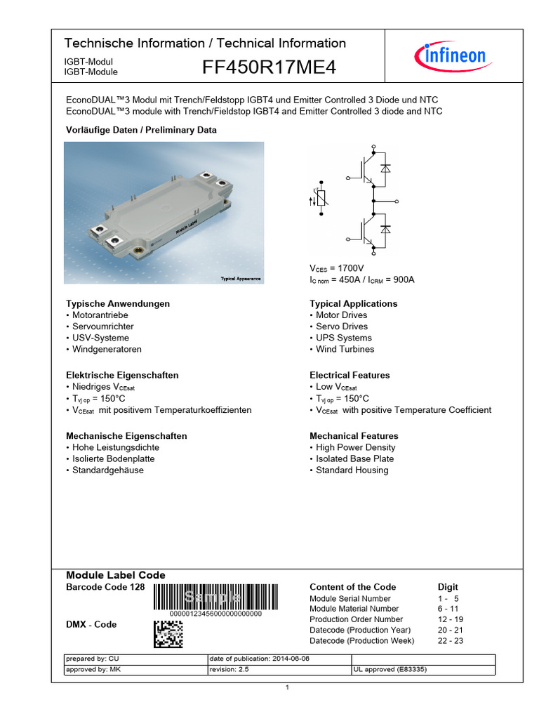 FF450R17ME4 IGBT Module – 1PC, New Original, Industrial Power Module