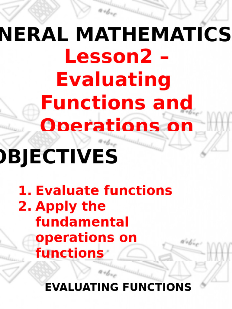 Lesson 2 - Evaluating Functions and Operations On Functions | PDF