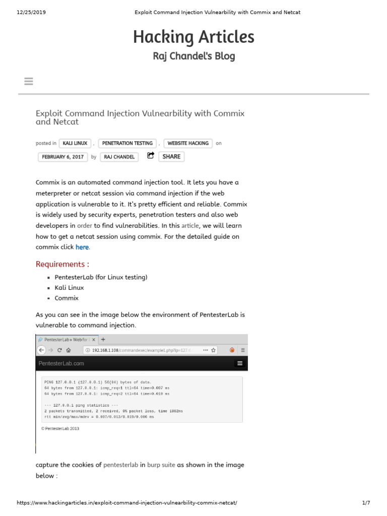 Exploit Command Injection Vulnearbility With Commix and Netcat | PDF