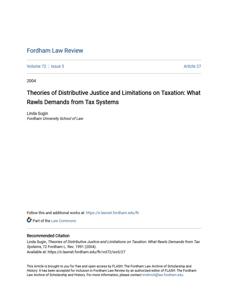 Theories of Distributive Justice and Limitations On Taxation | PDF