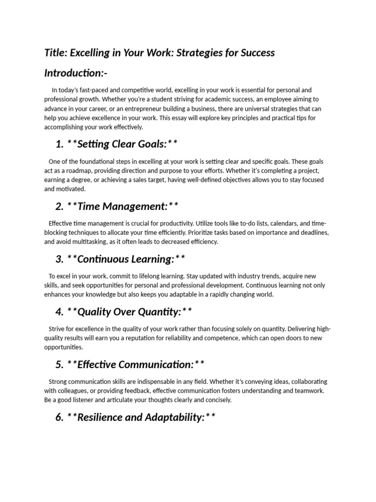 Title: Excelling in Your Work: Strategies For Success Introduction | PDF