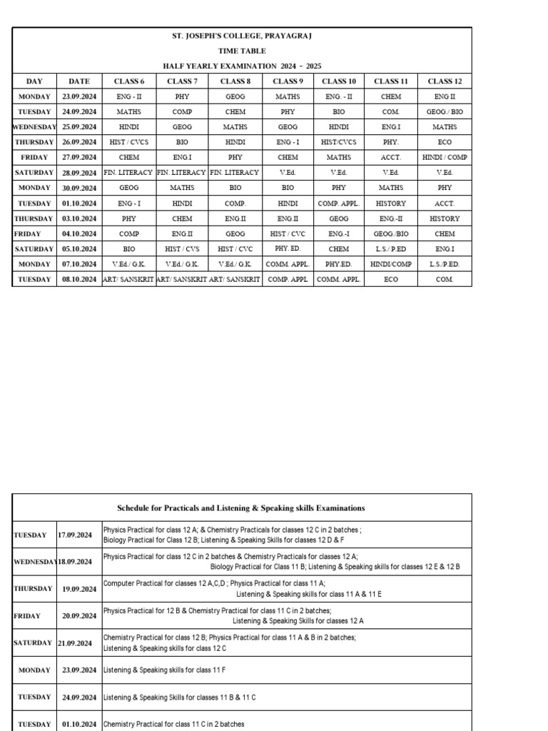 Examination Time Table 20242025 PDF