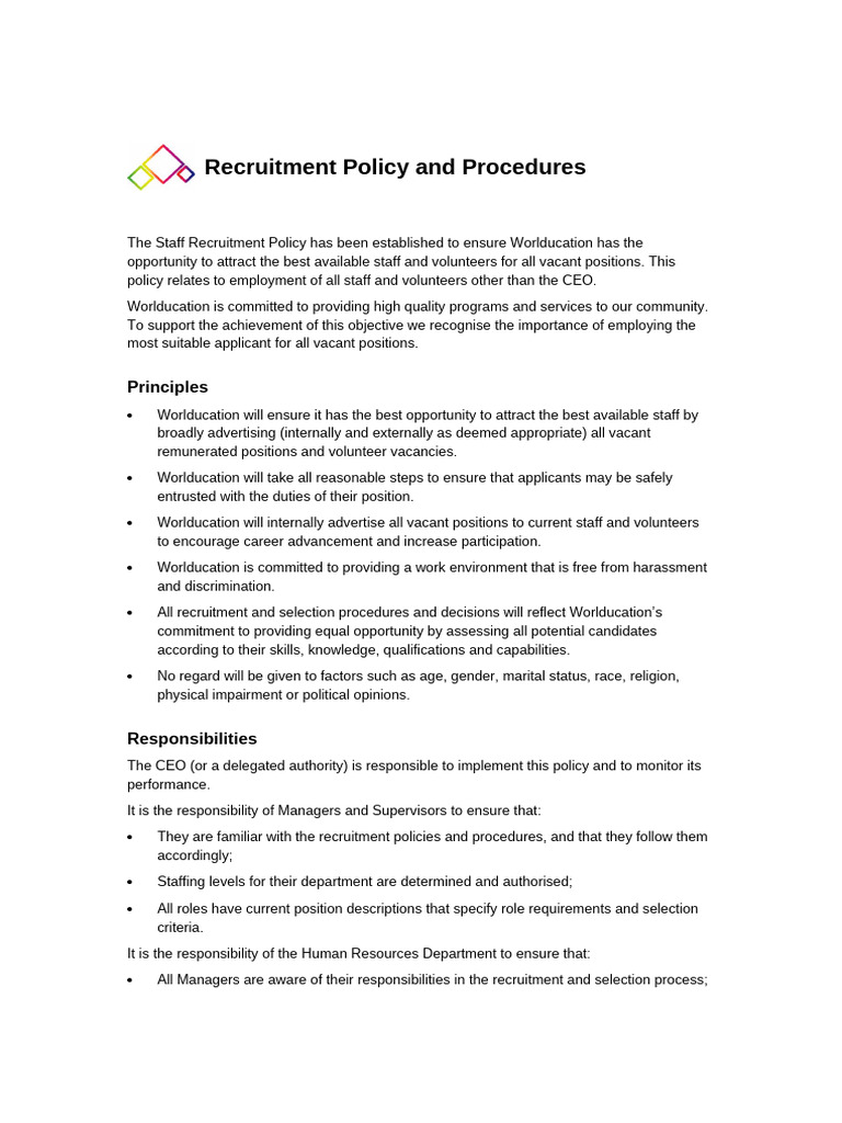 Document Related To Recruitment Policy and Induction | PDF