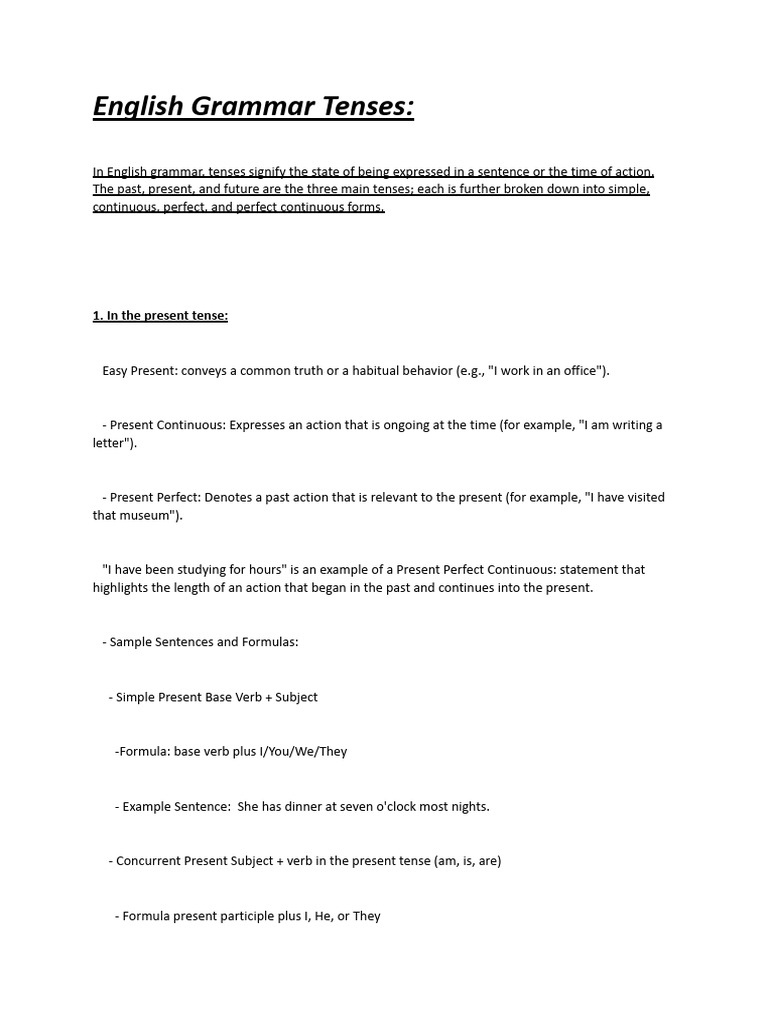 Tenses - Short Notes | PDF