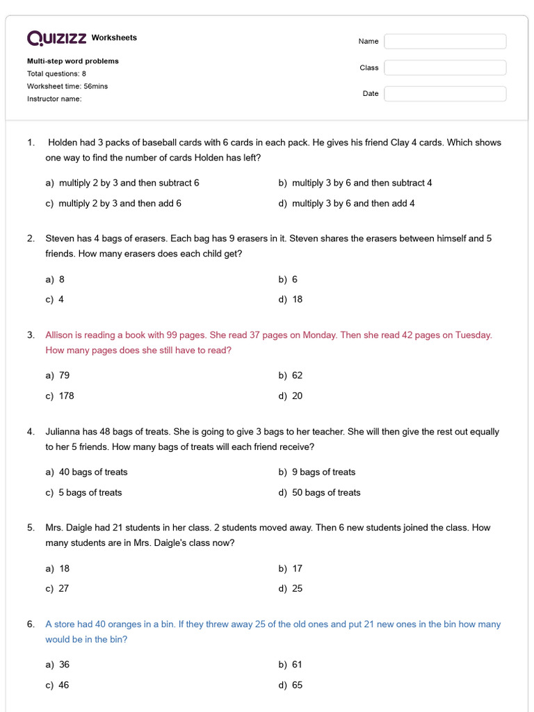 Multi-Step Word Problems - Quizizz | PDF