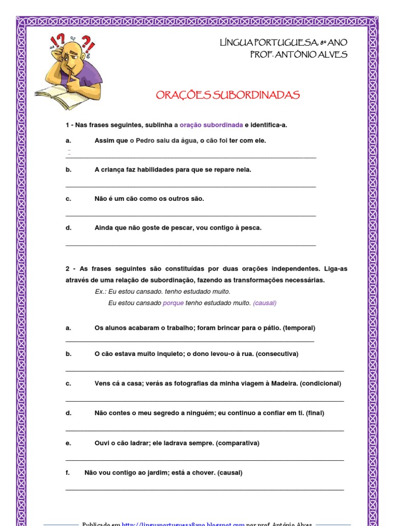 orações subordinadas - exercícios (blog8 10-11)