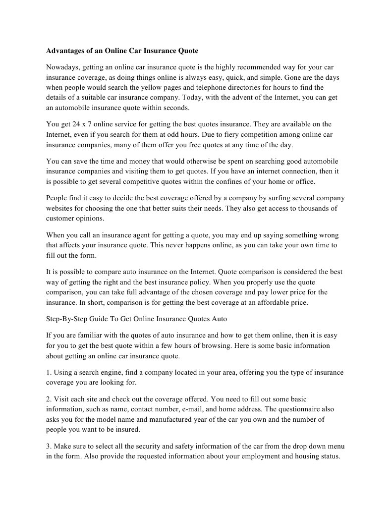 Advantages of an line Car Insurance Quote